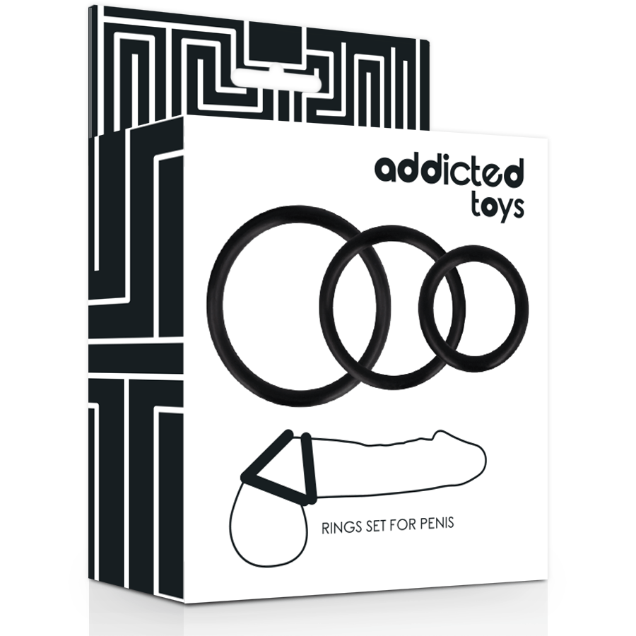 ADDICTED TOYS - CONJUNTO DE ANÉIS DE PARA PÉNIS PRETO - Toys "n" Us