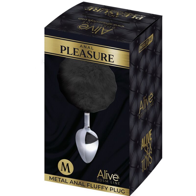 ALIVE - PLUG DE PRAZER ANAL ESPIRAL METAL FLUFFY PRETO TAMANHO M - Toys "n" Us
