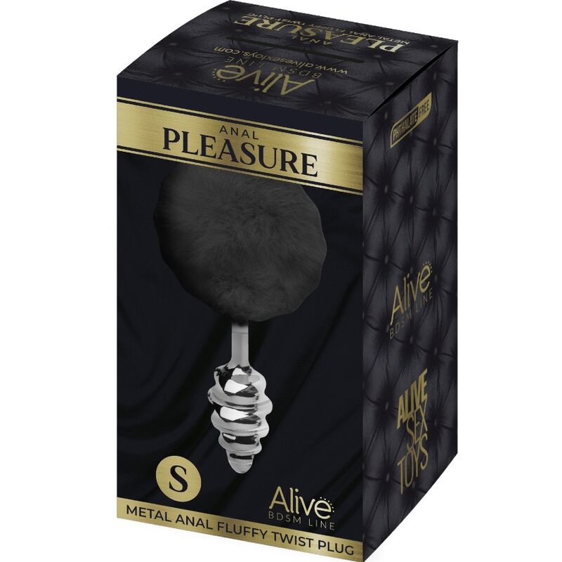 ALIVE - PLUG DE PRAZER ANAL ESPIRAL METAL FLUFFY PRETO TAMANHO S - Toys "n" Us
