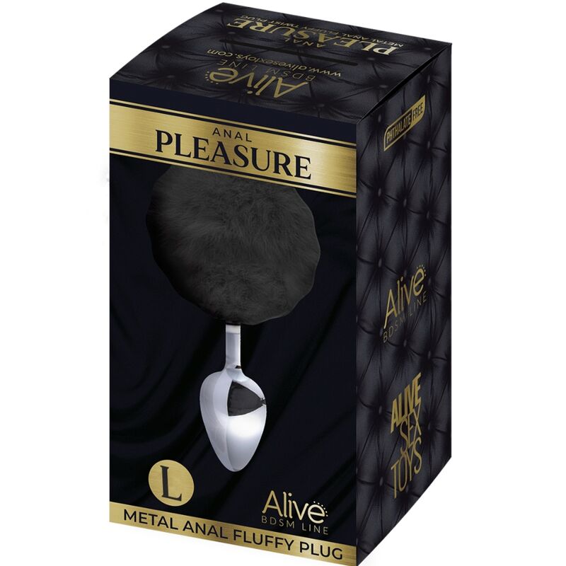ALIVE - PLUG DE PRAZER ANAL METAL LISO FLUFFY PRETO TAMANHO L - Toys "n" Us