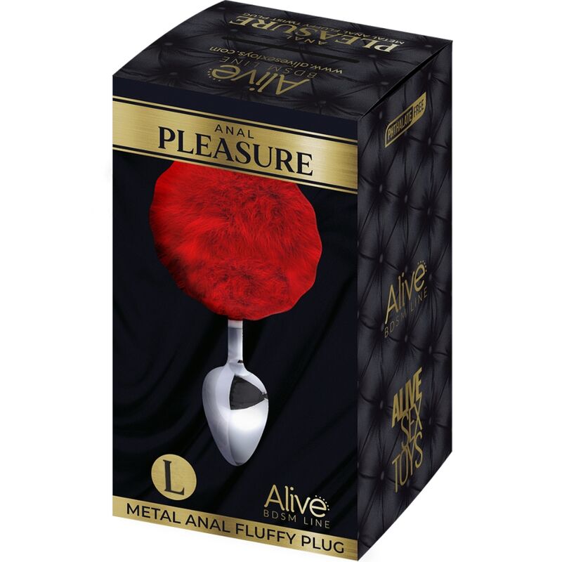 ALIVE - PLUG PRAZER ANAL METAL LISO FLUFFY VERMELHO TAMANHO L - Toys "n" Us