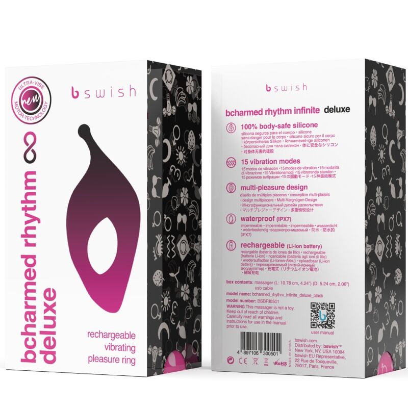 B SWISH - BCHARMED RHYTHM INFINITE DELUXE PENIS RING 15 VIBRATIONS BLACK - Toys "n" Us