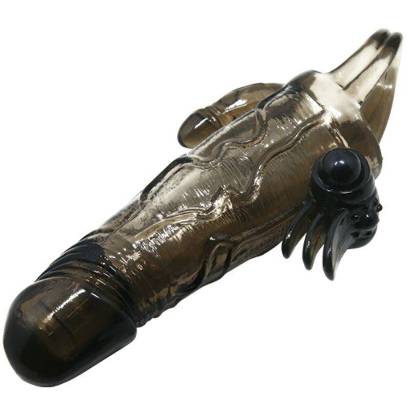 BAILE - CAPA PARA PÉNIS BRAVE MAN COM ESTIMULAÇÃO CLITÓRICA E ANAL DUPLA BALA PRETA 16.5 CM - Toys "n" Us