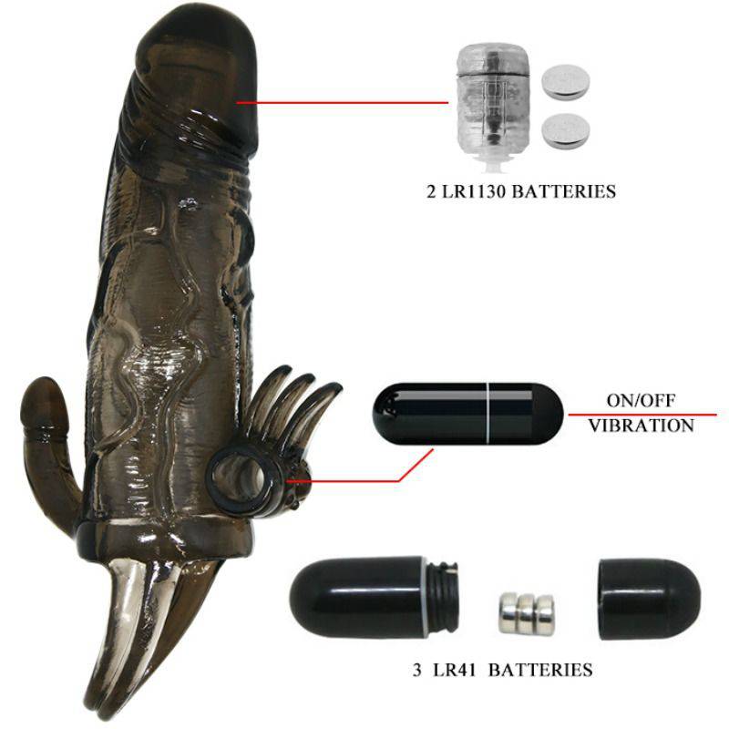 BAILE - CAPA PARA PÉNIS BRAVE MAN COM ESTIMULAÇÃO CLITÓRICA E ANAL DUPLA BALA PRETA 16.5 CM - Toys "n" Us