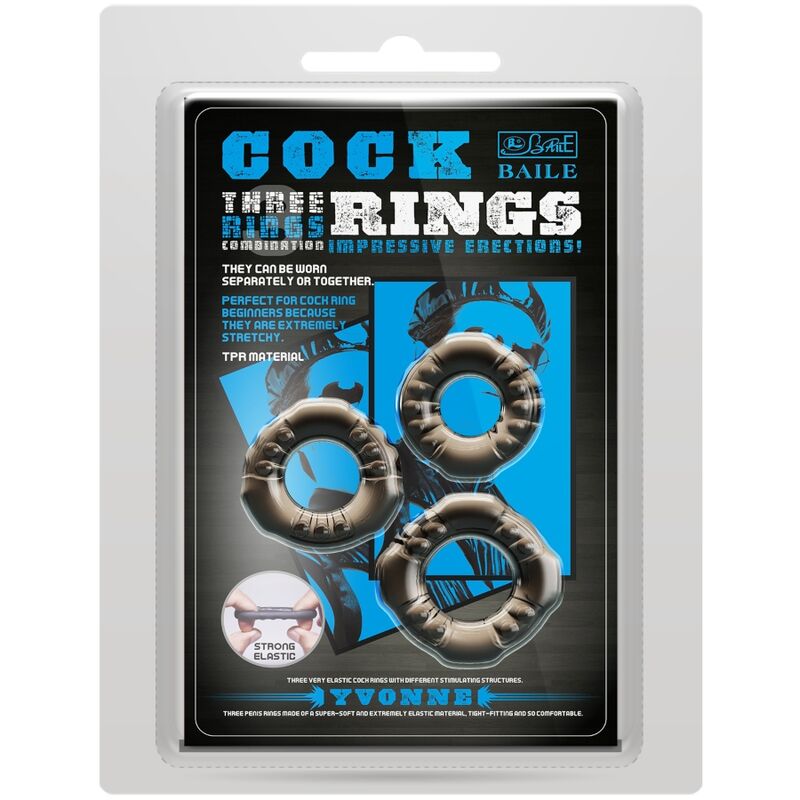 BAILE - COCK RINGS YVONNE CONJUNTO 3 ANÉIS PARA PÉNIS - Toys "n" Us