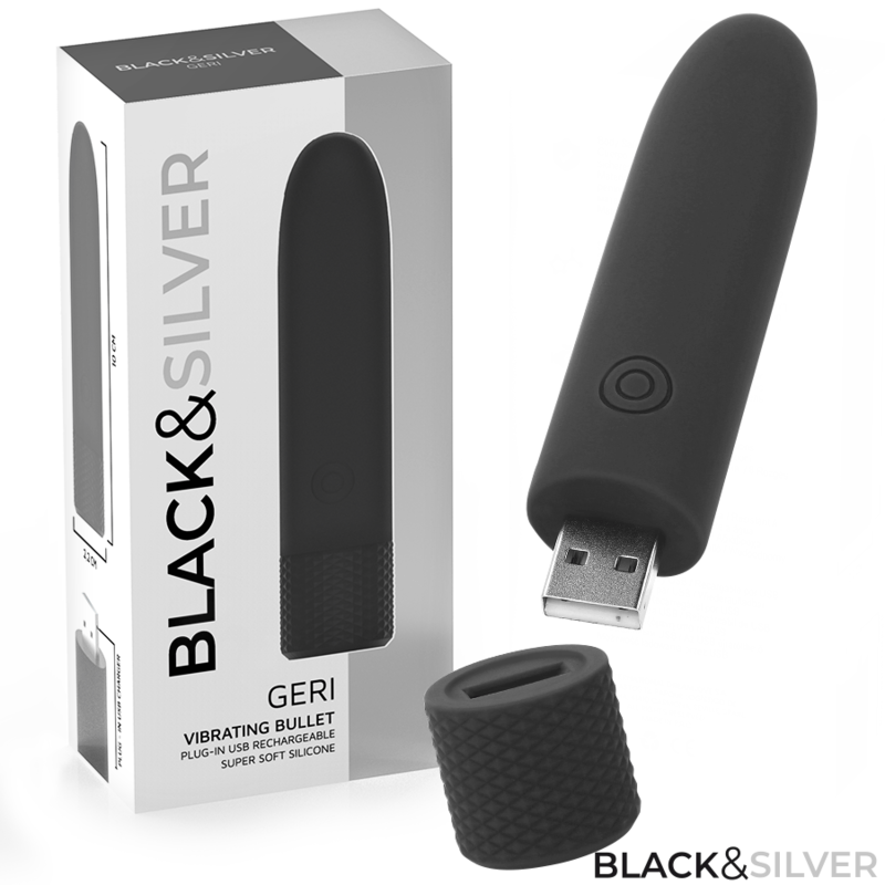 BLACK & SILVER - GERI USB RECHARGEABLE VIBRATING BULLET 8 VIBRATIONS BLACK 10 X 2.2 CM - Toys "n" Us