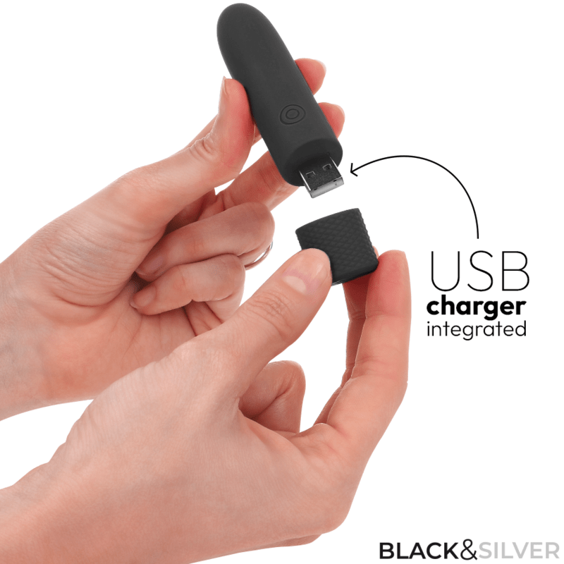 BLACK & SILVER - GERI USB RECHARGEABLE VIBRATING BULLET 8 VIBRATIONS BLACK 10 X 2.2 CM - Toys "n" Us