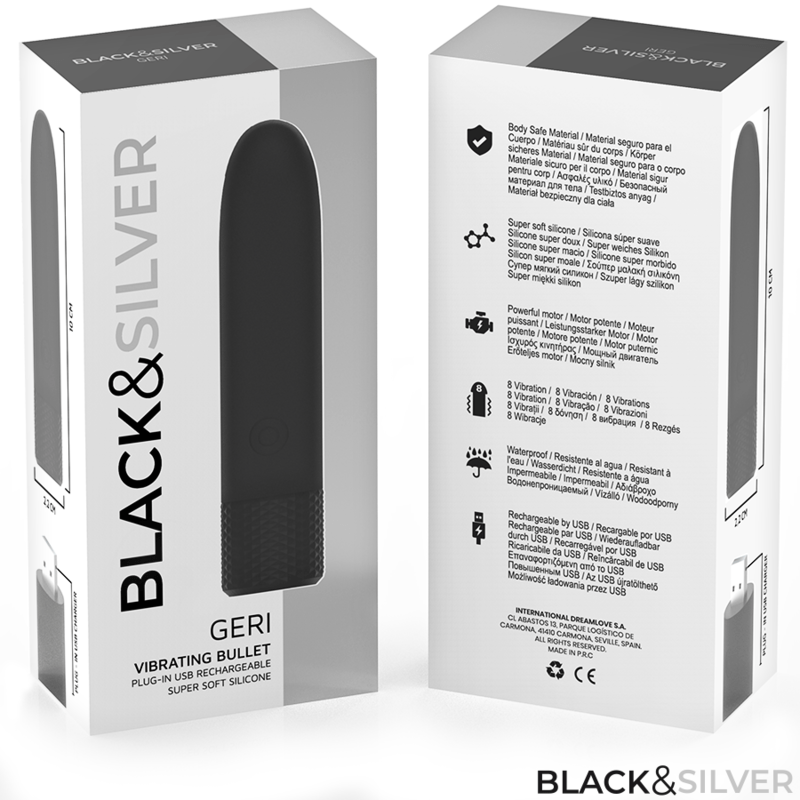 BLACK & SILVER - GERI USB RECHARGEABLE VIBRATING BULLET 8 VIBRATIONS BLACK 10 X 2.2 CM - Toys "n" Us