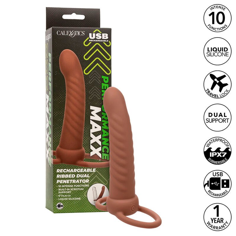 CALEXOTICS - MAXX RIBBED DUAL PENETRATOR 10 VIBRATIONS BROWN - Toys "n" Us