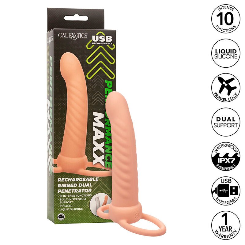 CALEXOTICS - MAXX RIBBED DUAL PENETRATOR 10 VIBRATIONS FLESH - Toys "n" Us