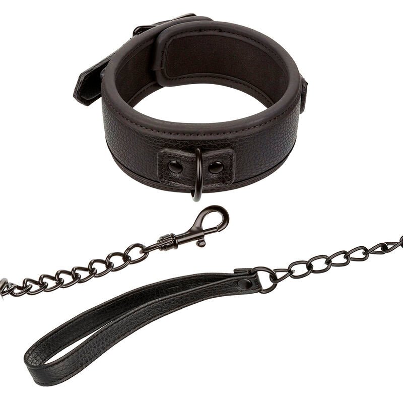 CALEXOTICS - NOCTURNAL COLLAR & LEASH LEATHER ADJUSTABLE BLACK - Toys "n" Us