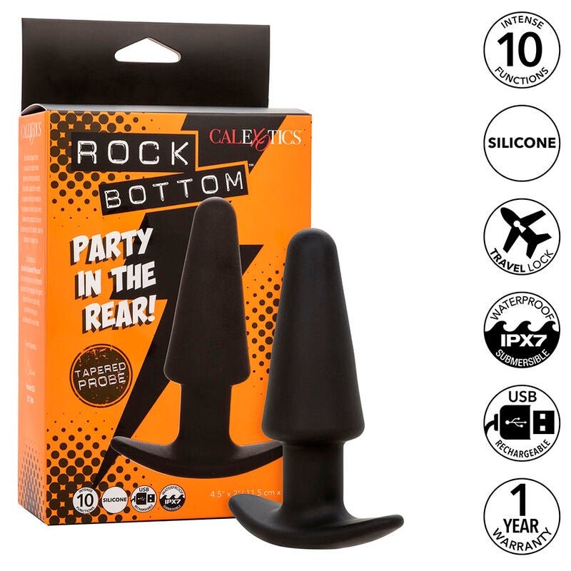 CALEXOTICS - ROCK BOTTOM TAPERED ANAL PLUG 10 VIBRACIONES SILICONE BLACK - Toys "n" Us
