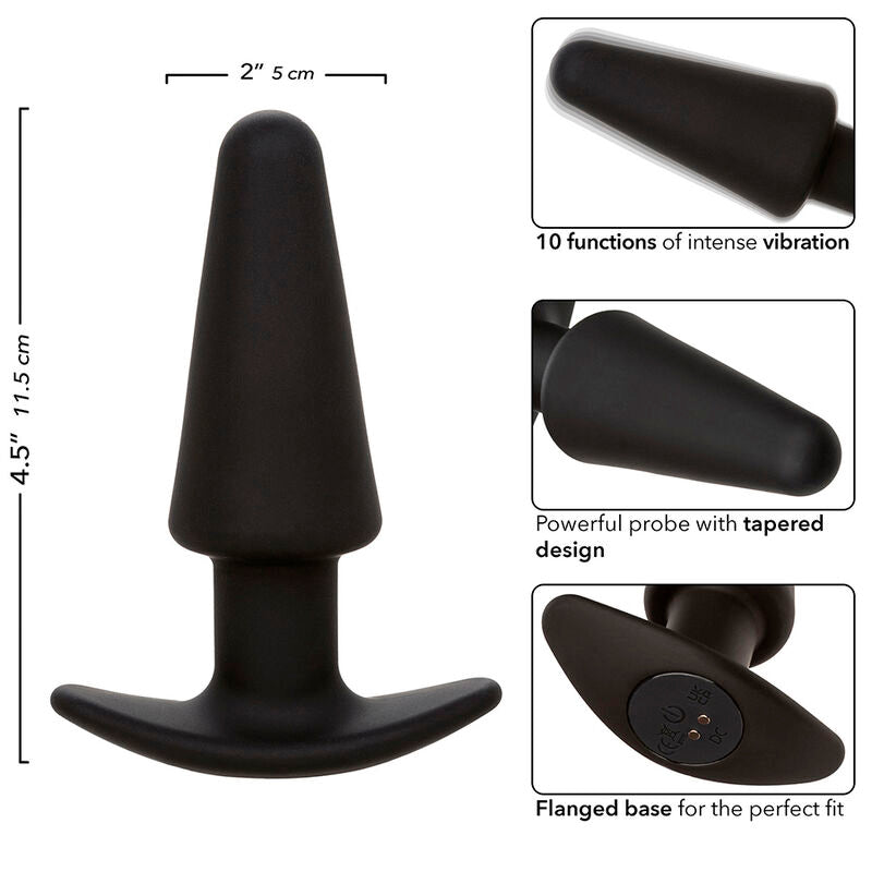 CALEXOTICS - ROCK BOTTOM TAPERED ANAL PLUG 10 VIBRACIONES SILICONE BLACK - Toys "n" Us