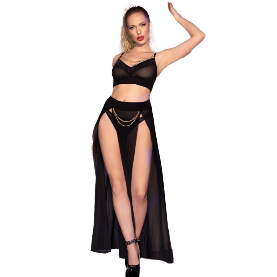 CHILIROSE - CR 4672 BLACK TOP SKIRT AND THONG WITH GOLDEN CHAINS XL - Toys "n" Us