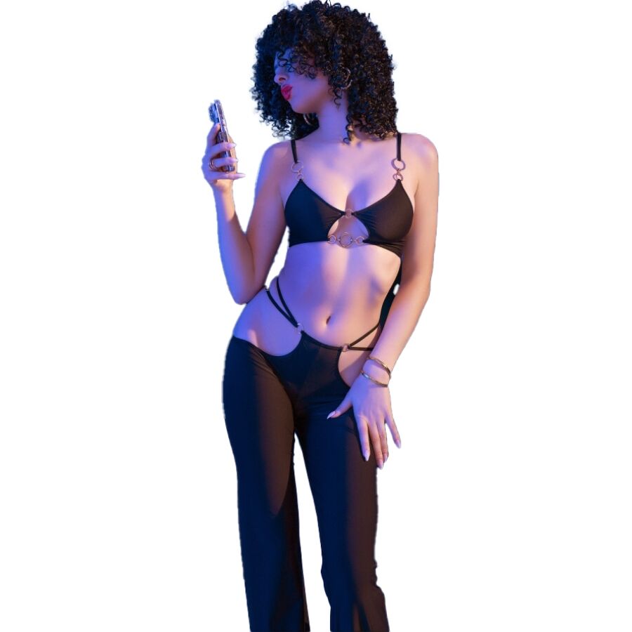 CHILIROSE - CR 4851 BLACK TOP AND LEGGINGS SET WITH GOLDEN ACCESSORIES L - Toys "n" Us