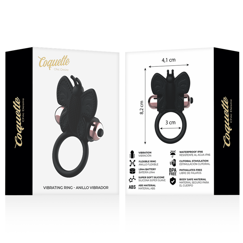 COQUETTE CHIC DESIRE - ANEL BORBOLETA COM VIBRADOR PRETO/ OURO - Toys "n" Us