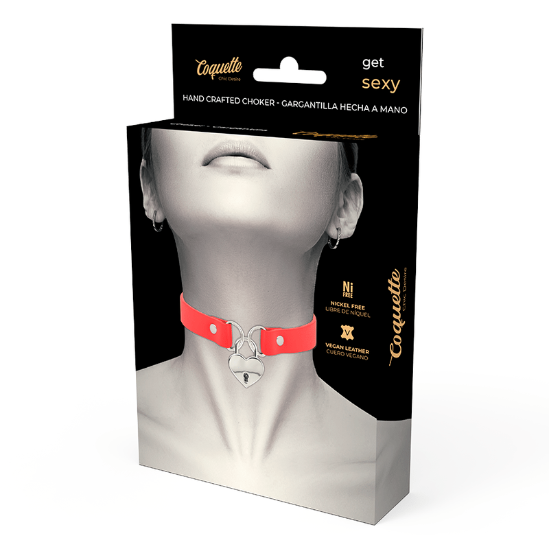COQUETTE CHIC DESIRE - COLAR DE COURO VEGANO VERMELHO COM ACESSÓRIO DE CORAO COM CHAVE - Toys "n" Us