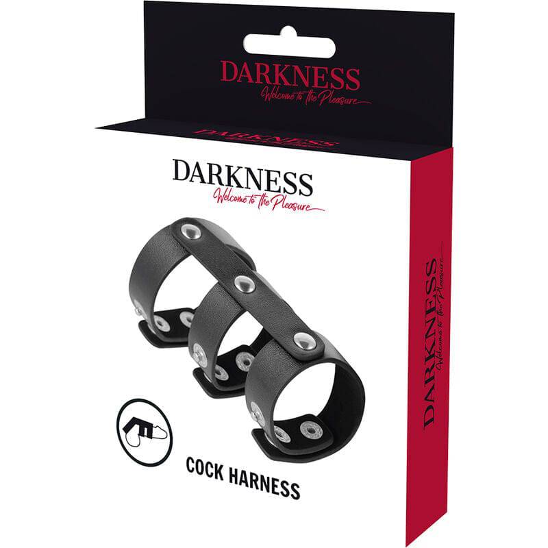 DARKNESS - ANEL DUPLO DE PÊNIS E TESTÍCULOS DE COURO AJUSTVEL - Toys "n" Us
