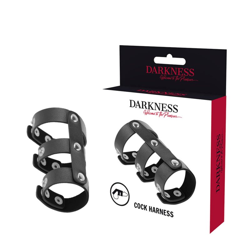 DARKNESS - ANEL DUPLO DE PÊNIS E TESTÍCULOS DE COURO AJUSTVEL - Toys "n" Us