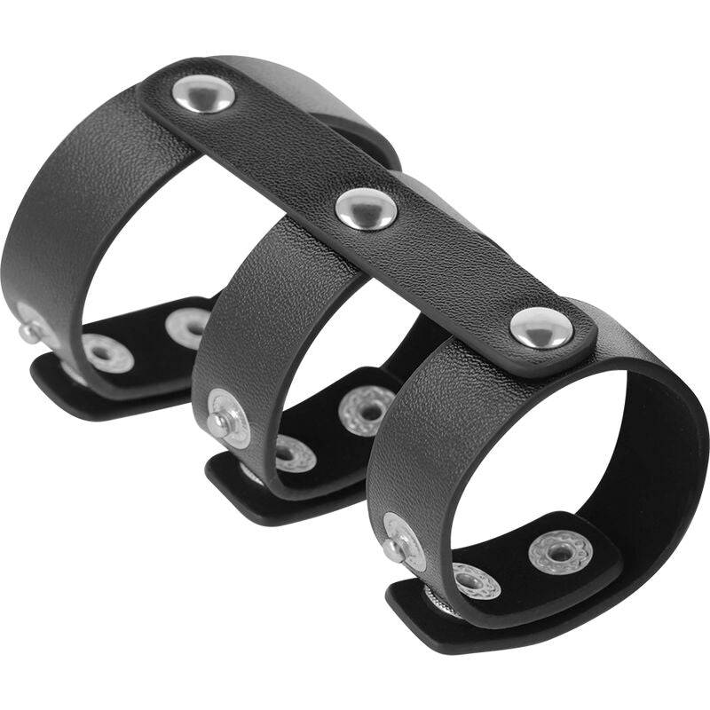 DARKNESS - ANEL DUPLO DE PÊNIS E TESTÍCULOS DE COURO AJUSTVEL - Toys "n" Us