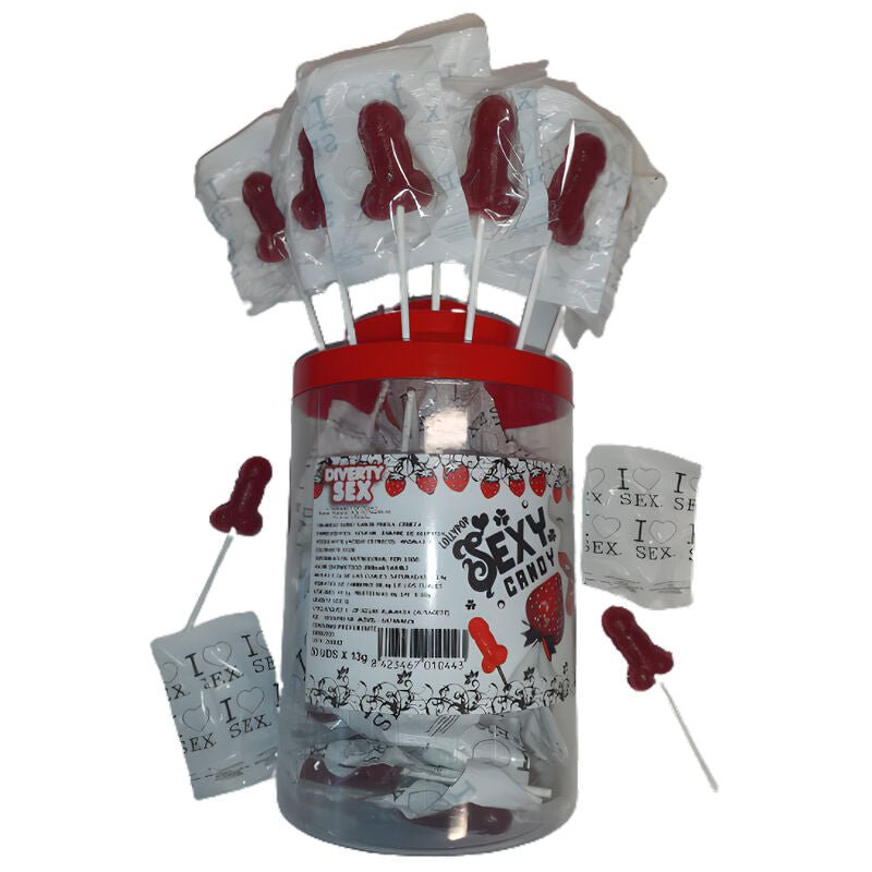 DIABLO PICANTE - 50 PIRULITO DE PÊNIS DOCE DE MORANGO E CEREJA (50 UNIDADES) - Toys "n" Us
