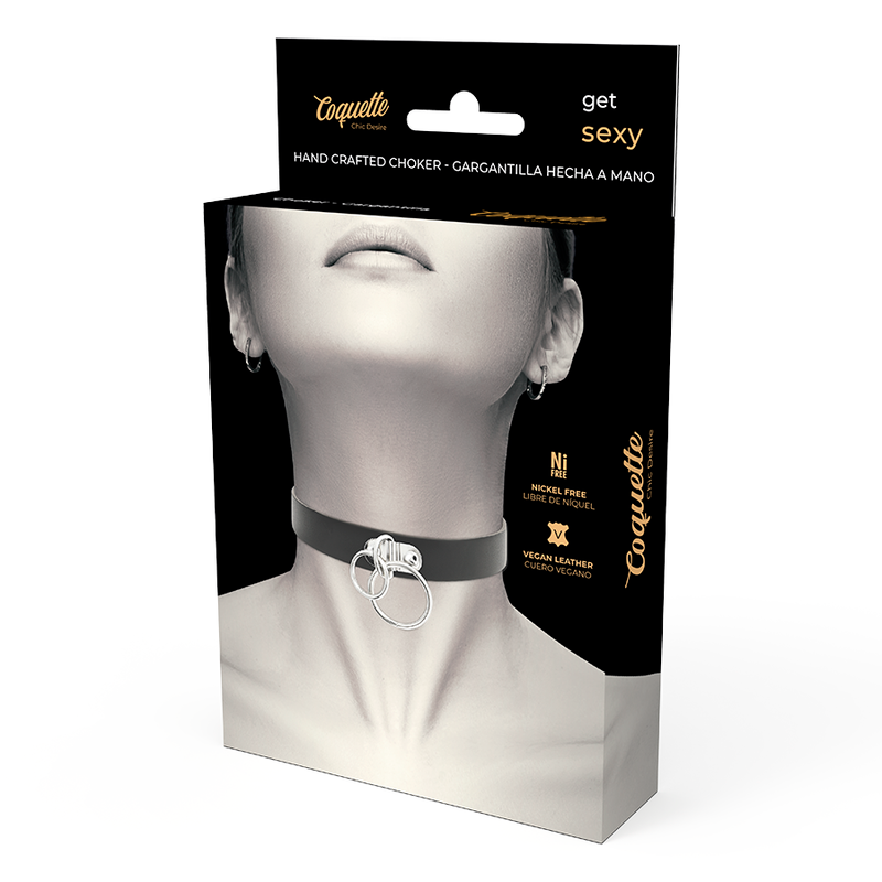 COQUETTE CHIC DESIRE - GARGANTILHA DE COURO VEGANO COM ARGOLAS DUPLAS