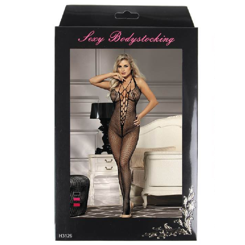 QUEEN LINGERIE - DECOTE HALTER E COSTAS ABERTAS BODYSTOCKING P/G