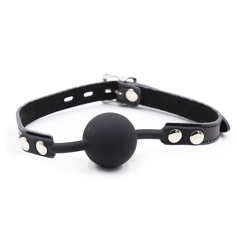 OHMAMA FETISH - MORDAÇA DE BOLA DE SILICONE COM CINTO DE COURO (CADEADO INCLUSO)