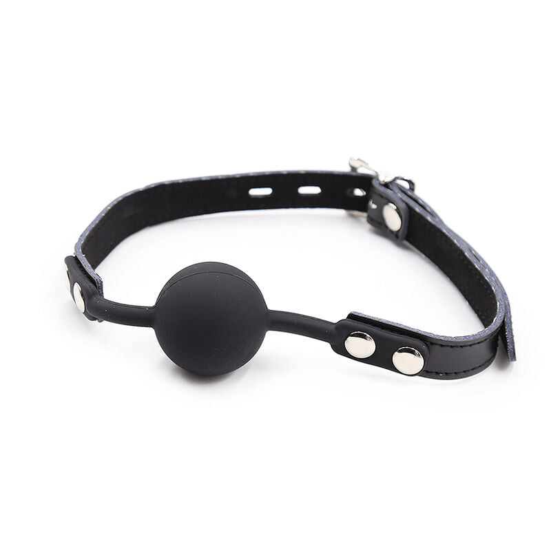 OHMAMA FETISH - MORDAÇA DE BOLA DE SILICONE COM CINTO DE COURO (CADEADO INCLUSO)