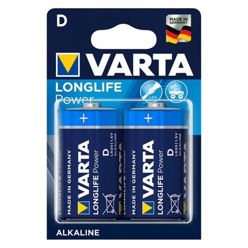 VARTA - PILA ALCALINA DE LARGA DURACIÓN D LR20 2 UNIDADES