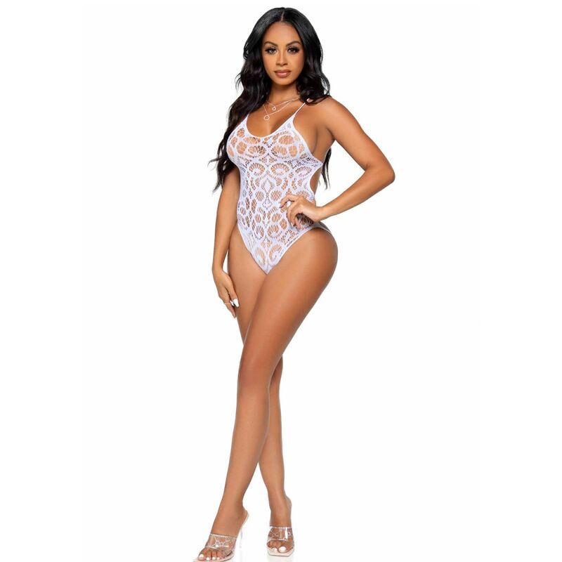 LEG AVENUE - TEDDY DE ENCAJE SIN COSTURAS - BLANCO