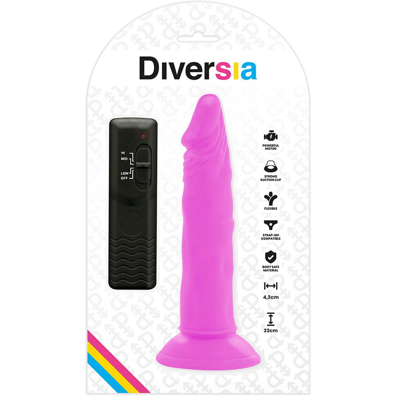 DIVERSIA - DILDO VIBRADOR FLEXIBLE MORADO 23 CM -O- 4.3 CM
