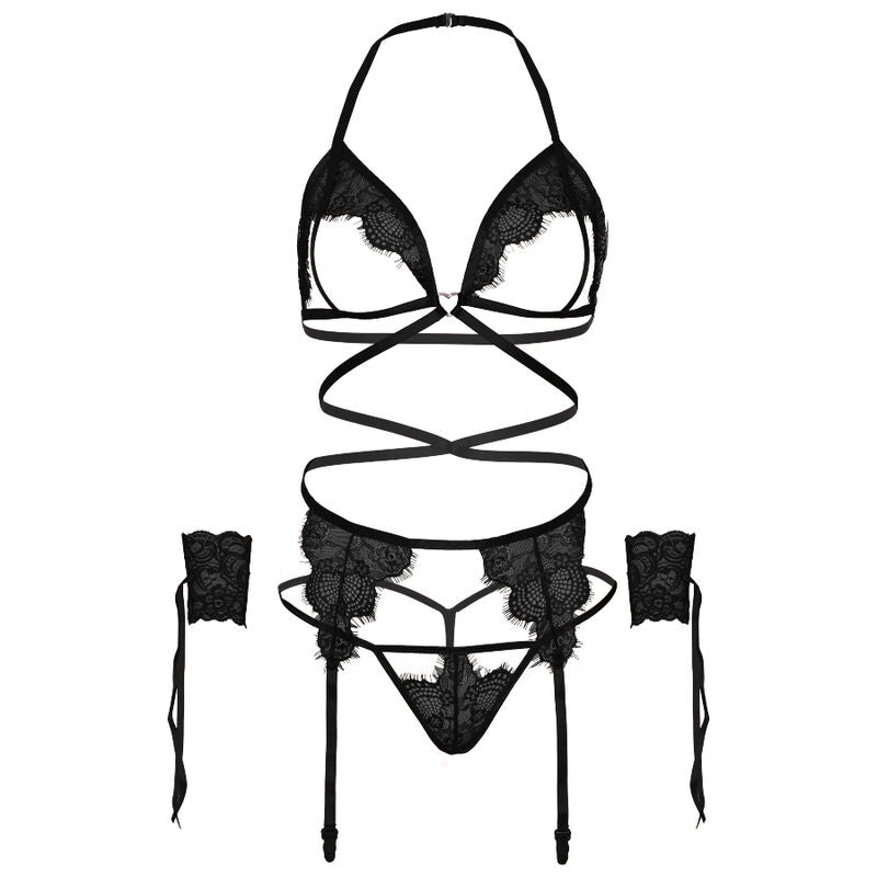LEG AVENUE - CONJUNTO DE QUATRO PEÇAS: SUTIÃ, TANGA, LIGA E PUNHOS TAMANHO ÚNICO - BRANCO