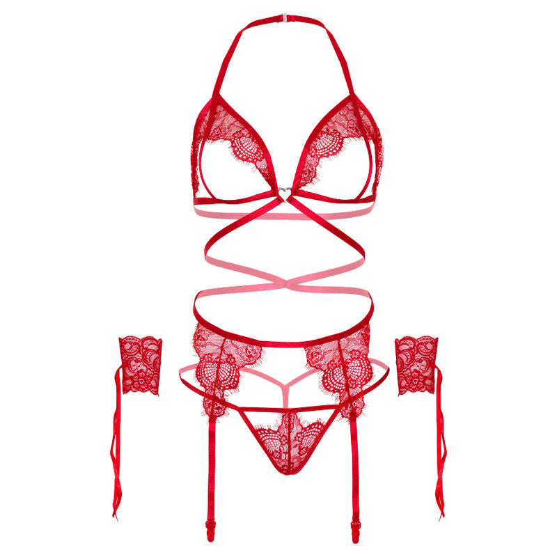 LEG AVENUE - CONJUNTO DE QUATRO PEÇAS: SUTIÃ, TANGA, LIGA E PUNHOS TAMANHO ÚNICO - BRANCO