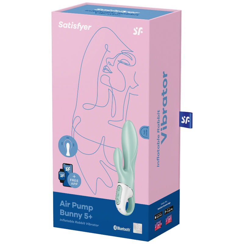 SATISFYER - BOMBA DE AR BUNNY 5+ VIBRADOR DE COELHO INFLÁVEL APLICATIVO VERDE