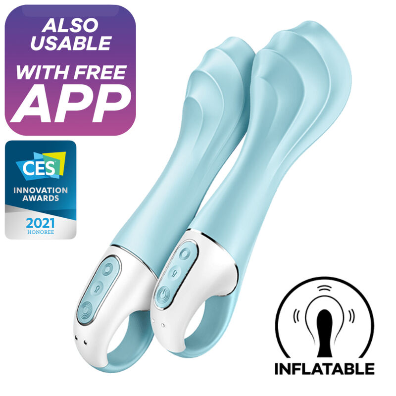 SATISFYER - VIBRADOR DE BOMBA DE AR 5+ VIBRADOR INFLÁVEL PARA PONTO G APLICATIVO AZUL