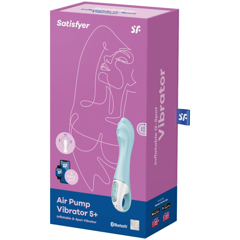 SATISFYER - VIBRADOR DE BOMBA DE AR 5+ VIBRADOR INFLÁVEL PARA PONTO G APLICATIVO AZUL