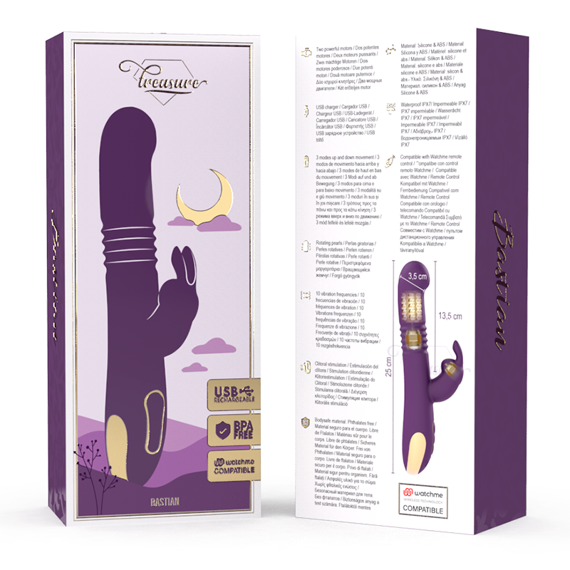 TESORO - BASTIAN RABBIT ARRIBA Y ABAJO, ROTADOR Y VIBRADOR COMPATIBLE CON LA TECNOLOGÍA INALÁMBRICA WATCHME