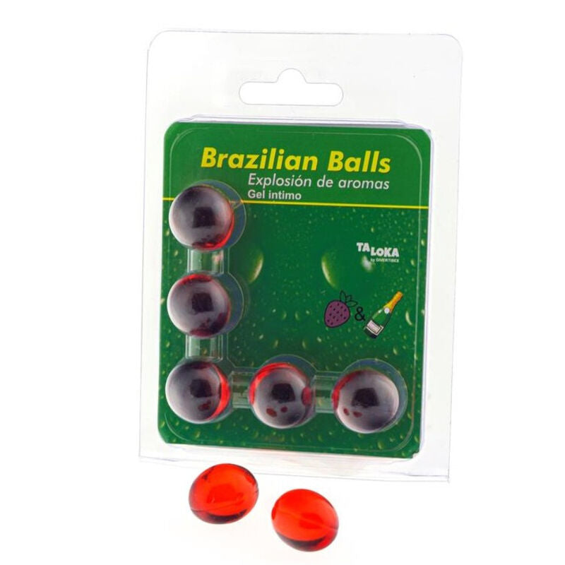 TALOKA - 5 BOLAS BRASILEIRAS MORANGO E CHAMPAGNE GEL ÍNTIMO