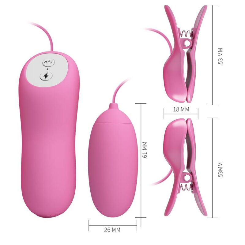 PRETTY LOVE - PINÇA COM VIBRAÇÃO E ELETROCHOQUE ROSA