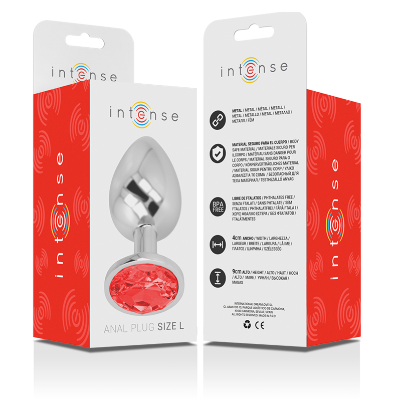 INTENSO - PLUG ANAL DE METAL DE ALUMÍNIO COM CRISTAL VERMELHO TAMANHO G