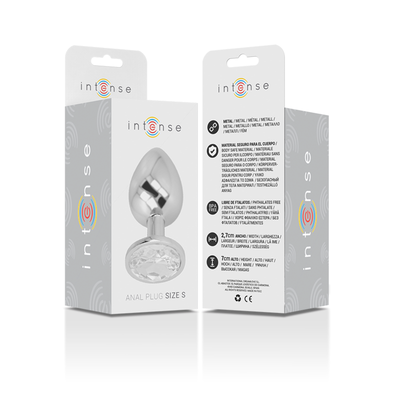 INTENSO - PLUG ANAL DE METAL DE ALUMÍNIO COM CRISTAL PRATEADO TAMANHO P