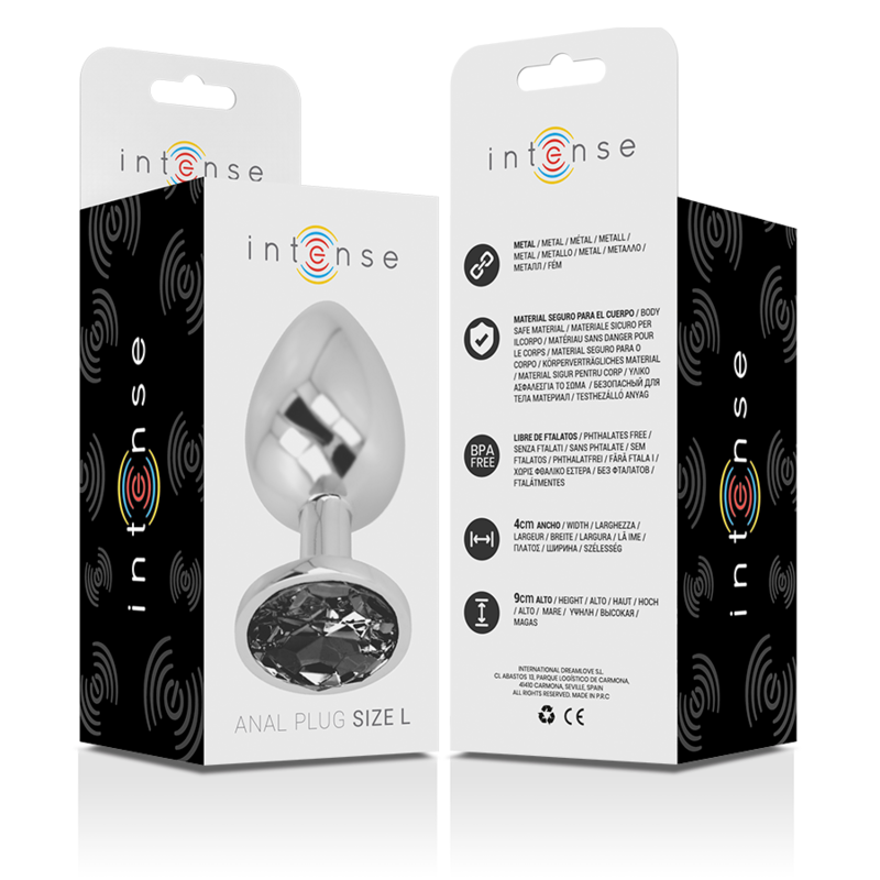 INTENSO - PLUG ANAL DE ALUMÍNIO E METAL COM VIDRO PRETO TAMANHO G