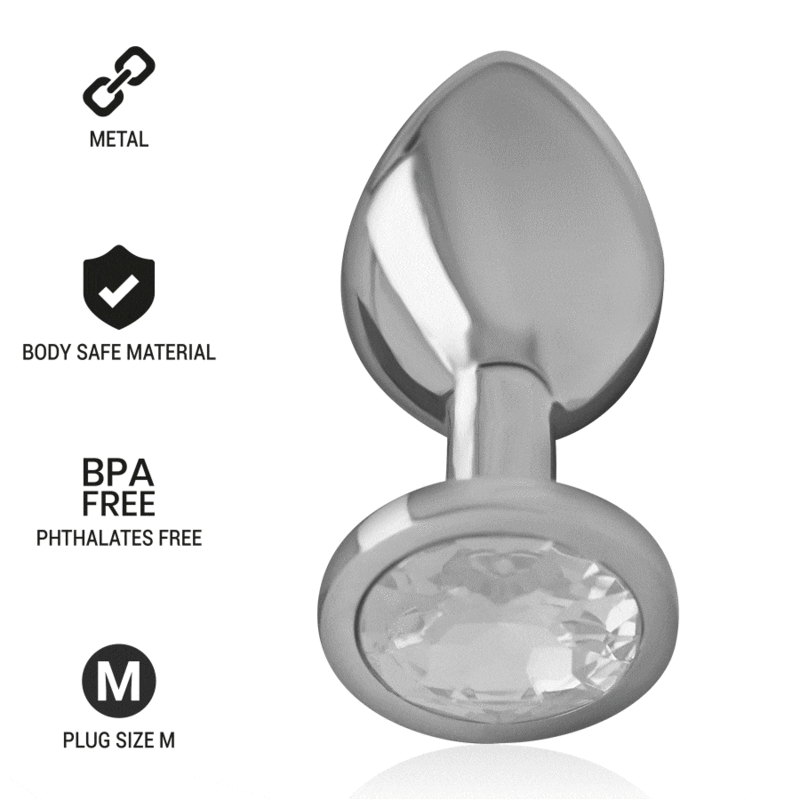 INTENSO - PLUG ANAL DE ALUMÍNIO COM CRISTAL PRATEADO TAMANHO M