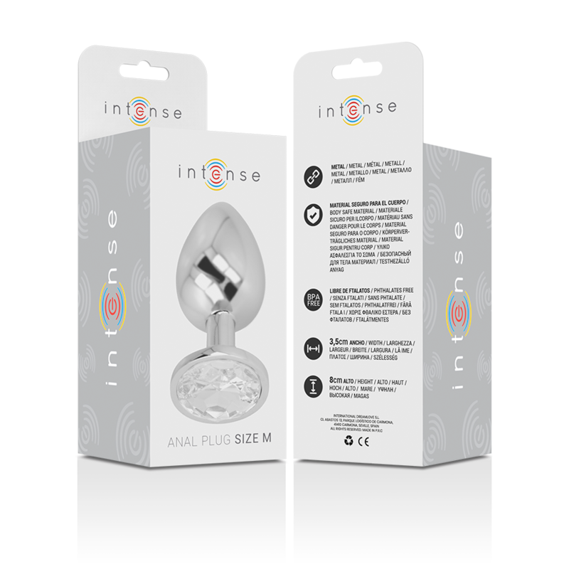 INTENSO - PLUG ANAL DE ALUMÍNIO COM CRISTAL PRATEADO TAMANHO M