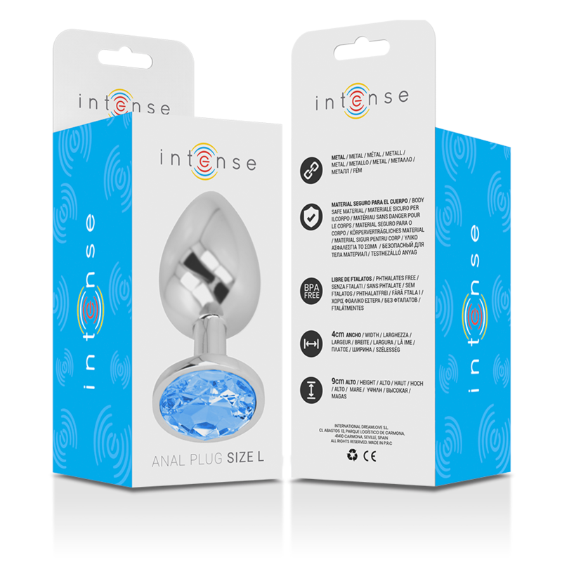 INTENSO - PLUG ANAL DE METAL DE ALUMÍNIO COM CRISTAL AZUL TAMANHO G