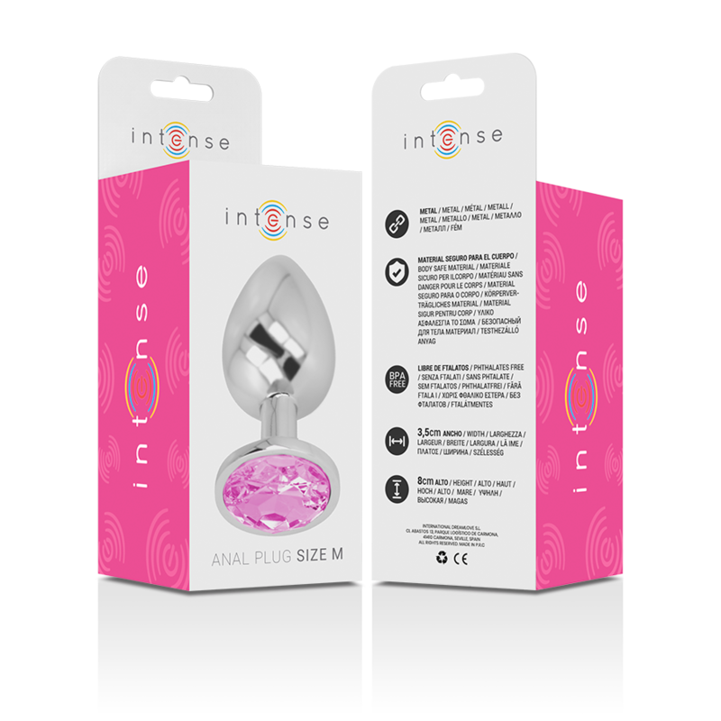 INTENSO - PLUG ANAL DE ALUMÍNIO COM CRISTAL ROSA TAMANHO M