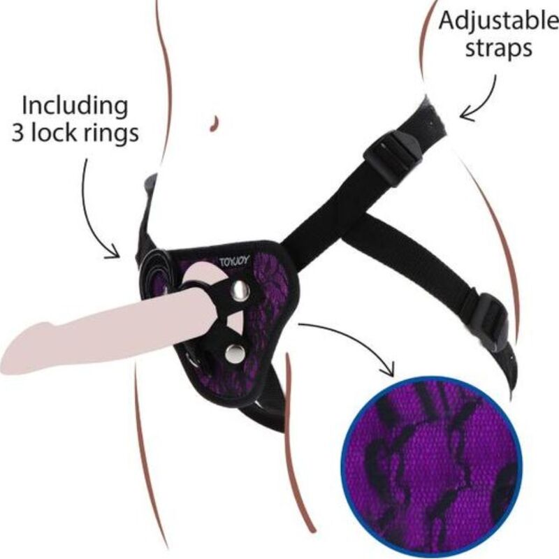 SEJA REAL - ARREIO DE RENDA COM STRAP-ON ROXO