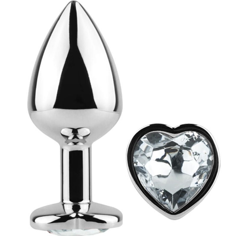 SECRETPLAY - PLUG ANAL DE METAL CRISTAL TRANSPARENTE CORAZÓN PEQUEÑO 7 CM