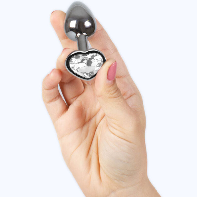 SECRETPLAY - PLUG ANAL DE METAL CRISTAL TRANSPARENTE CORAZÓN PEQUEÑO 7 CM